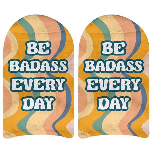 Be badass everyday digitally printed on no show socks.