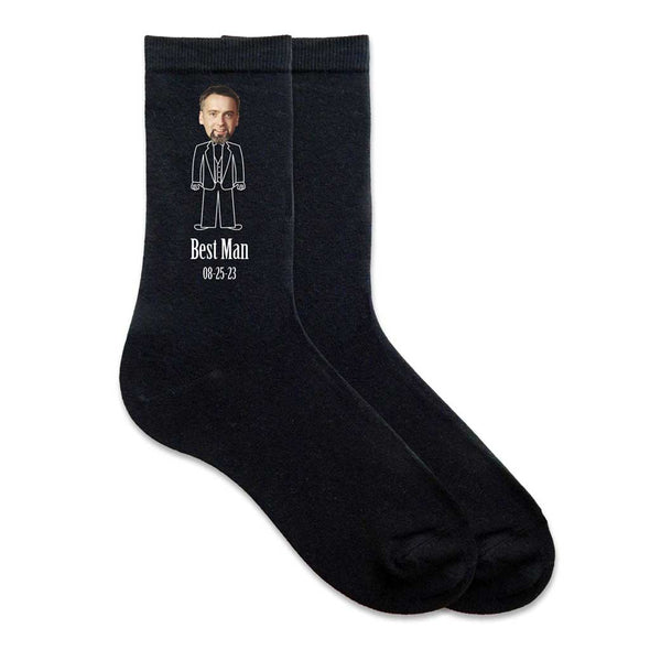 Custom photo socks with you own photos printed for your wedding party on cotton dress socks