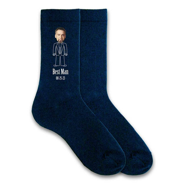 Custom socks printed with your own photo on cotton dress socks for the wedding party