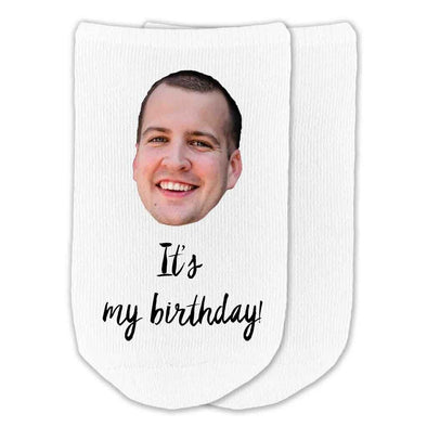 It's my birthday custom printed on no show socks with your favorite photo face.
