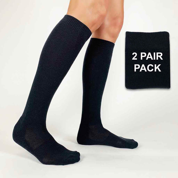 Solid black knee high socks for women, great sport sock on sale. Great socks for dodge ball, kick ball, soccer, and other sports team socks.