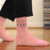 Blush flat knit dress socks custom printed and personalized with your wedding date made just for the father of the bride.