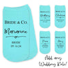 Custom wedding no show socks for the bridal party digitally printed and personalized with your date and role.