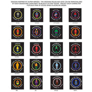 Novelty wedding socks with a personalized touch for the wedding party are super hero or star wars inspired theme designs.