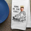 King of the Grill custom photo dishtowel for the grill master personalized gift set with monogram initial.