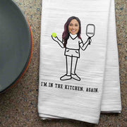 I'm in the kitchen again pickleball player digitally printed on two piece dish kitchen towel set personalized with your photo and initial with cute design.