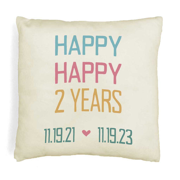 Custom printed pillow cover with happy happy two years design and your wedding date.