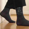 Flat knit socks custom printed with colored ink of your choice and personalized with your wedding date and special saying make the perfect accessory to your father on your special day.