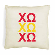 Chi Omega  sorority letters digitally printed in sorority colors on throw pillow cover.