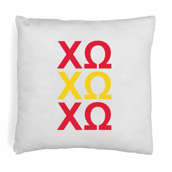 Chi Omega sorority colors X3 digitally printed in sorority colors on white or natural cotton throw pillow cover.