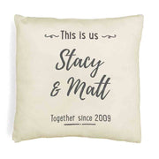Throw pillow cover custom printed and personalized with your names and together since date.