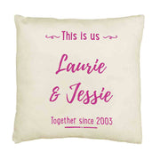 Fun custom printed pillow cover digitally printed with your names and date design by sockprints.