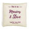 Custom printed accent pillow throw cover for the couple with names digitally printed with a this is us design.