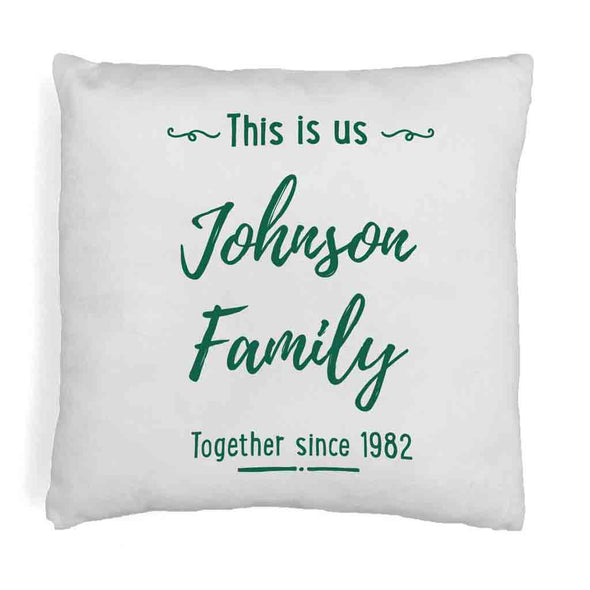 This is us design together since and your date and names printed on accent throw pillow cover.