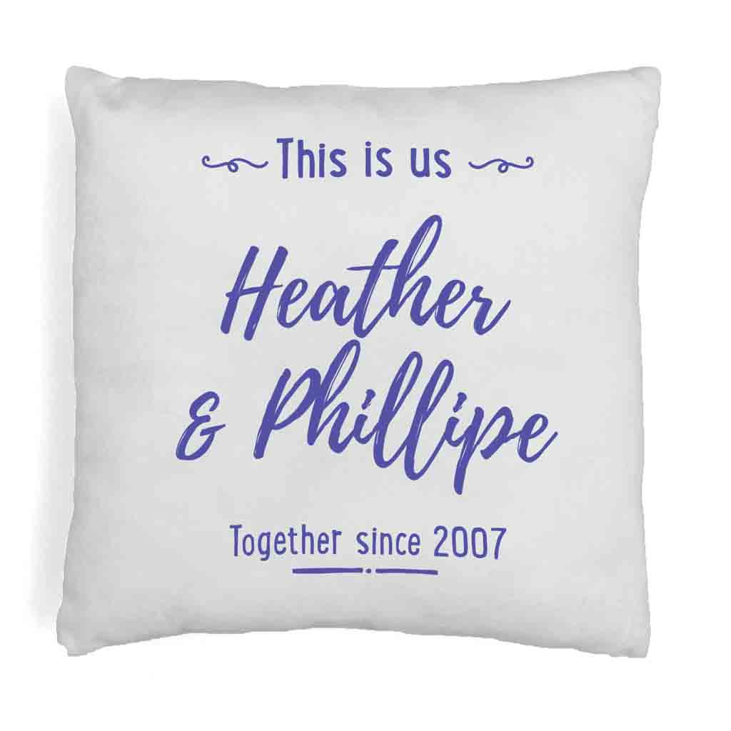 Fun throw pillow cover custom printed and personalized with your names and date.