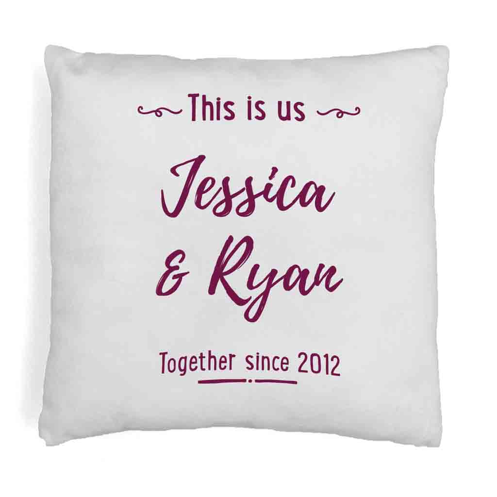 Custom printed accent pillow cover digitally printed design with your names and date.