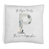 Winter forest theme design digitally printed with initial and family name on pillow cover.
