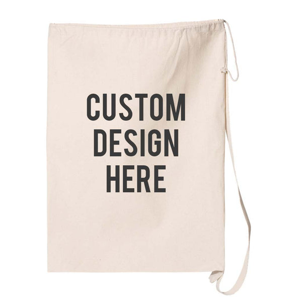 Custom printed designs digitally printed on canvas laundry bag.
