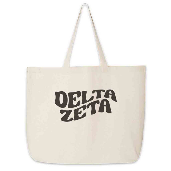 Delta Zeta digitally printed simple mod design on roomy canvas sorority tote bag.