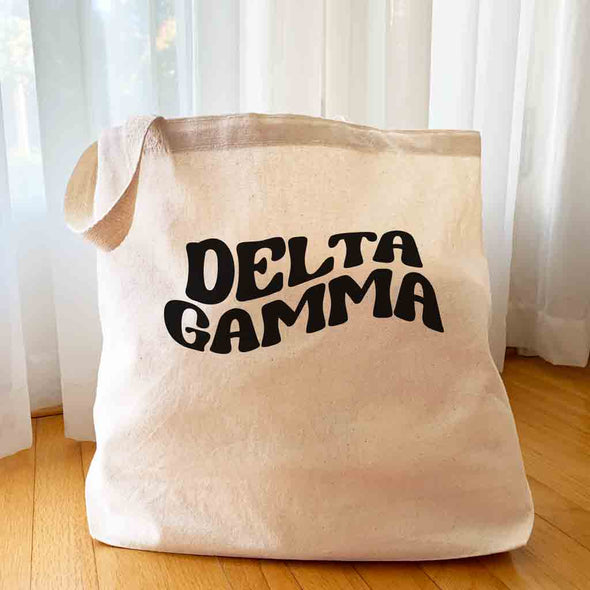Delta Gamma digitally printed simple mod design on roomy canvas sorority tote bag.