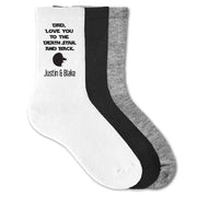 Love you to the death star and back with your name custom printed on crew socks.