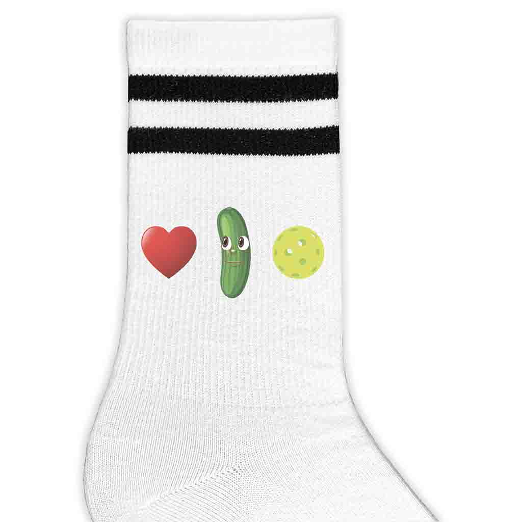Custom designed pickleball socks digitally printed with pickleball love by sockprints.
