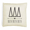 Tri Delta sorority letters and name in boho style design custom printed on white or natural cotton throw pillow cover.