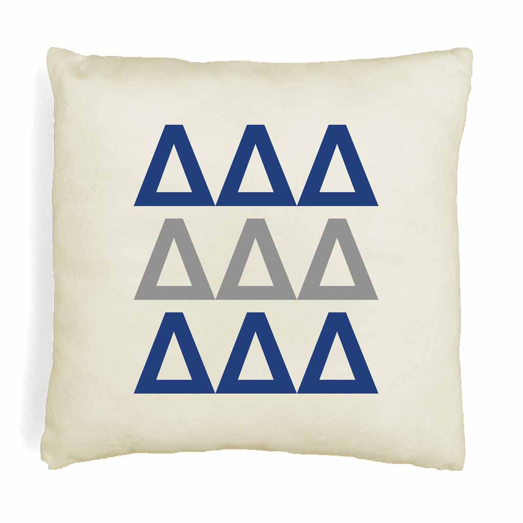 Tri Delta sorority letters in sorority colors printed on throw pillow cover is a stylish gift.