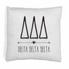 Delta Delta Delta sorority name and letters in boho style design digitally printed on throw pillow cover.