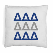 Delta Delta Delta sorority letters digitally printed in sorority colors on throw pillow cover.