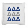 Delta Delta Delta sorority letters digitally printed in sorority colors on throw pillow cover.