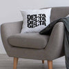 DDD sorority name in mod style design custom printed on white or natural cotton throw pillow cover.