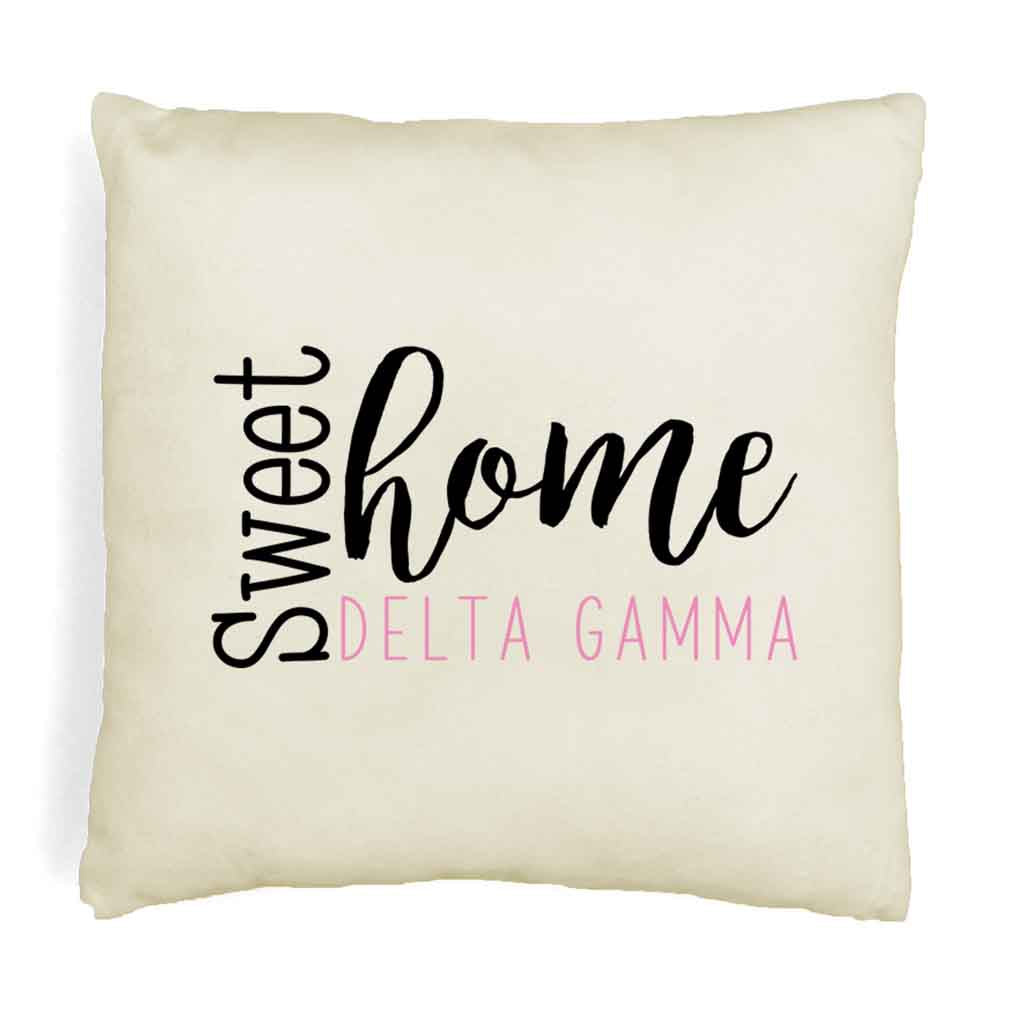Super cute affordable cotton throw pillow covers custom  printed with your sorority name and simple sweet home design makes a unique decoration for your dorm room.