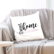 Delta Gamma sorority name with stylish sweet home design custom printed on white or natural cotton throw pillow cover.