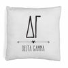 Delta Gamma sorority name and letters in boho style design digitally printed on throw pillow cover.