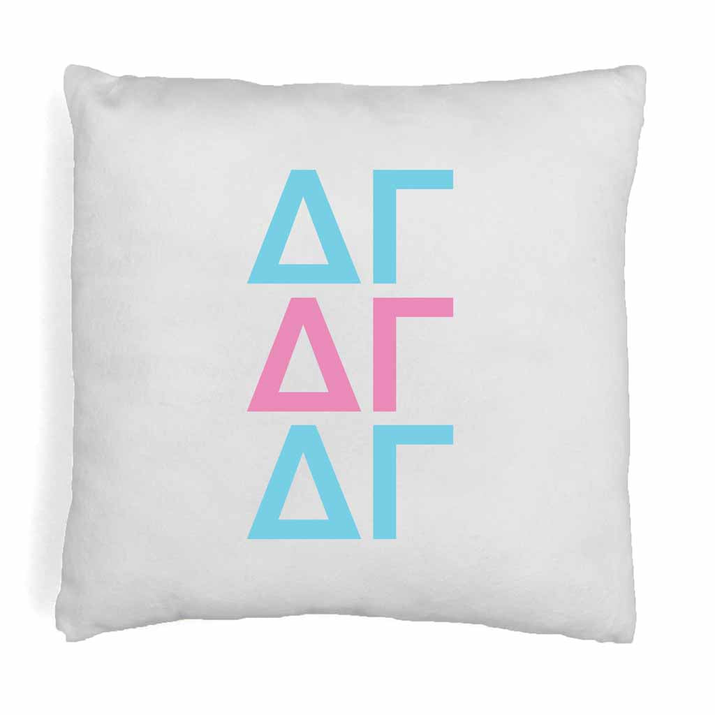 Delta Gamma sorority letters digitally printed in sorority colors on throw pillow cover.