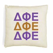 DPE sorority letters in sorority colors printed on throw pillow cover is a stylish gift.