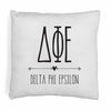 Delta Gamma sorority name and letters in boho style design digitally printed on throw pillow cover.