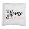 Delta Zeta sorority name in sweet home design digitally printed on throw pillow cover.