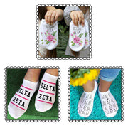 Cute Delta Zeta cotton footie socks are soft and comfy and great for sorority big little gifts
