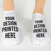 Design you own custom printed medium size no show white cotton socks.