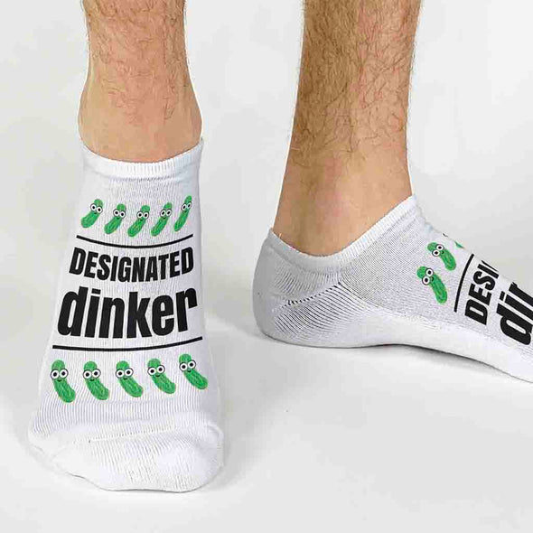 Custom printed funny no show socks for the pickleball player.