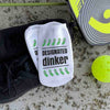 Designated dinker digitally printed on the top of the white cotton no show socks custom designed by sockprints.