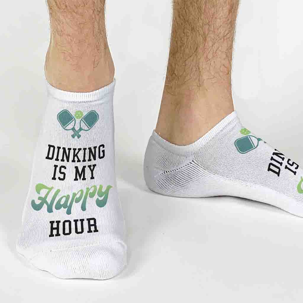 Custom printed funny no show pickleball socks for the pickleball player.