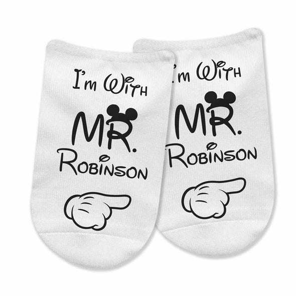 Personalized Disney inspired theme no show socks for the super cute disney couple.