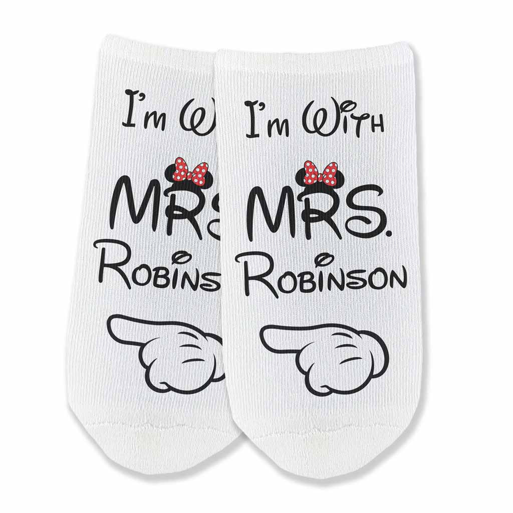 Personalized Disney inspired theme no show socks for the super cute disney couple.