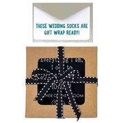 Easy to assemble gift wrap kit included with custom pritned wedding socks for the father of the groom.