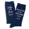 Special socks for a special walk custom printed with your wedding date and father of the bride on flat knit dress socks.