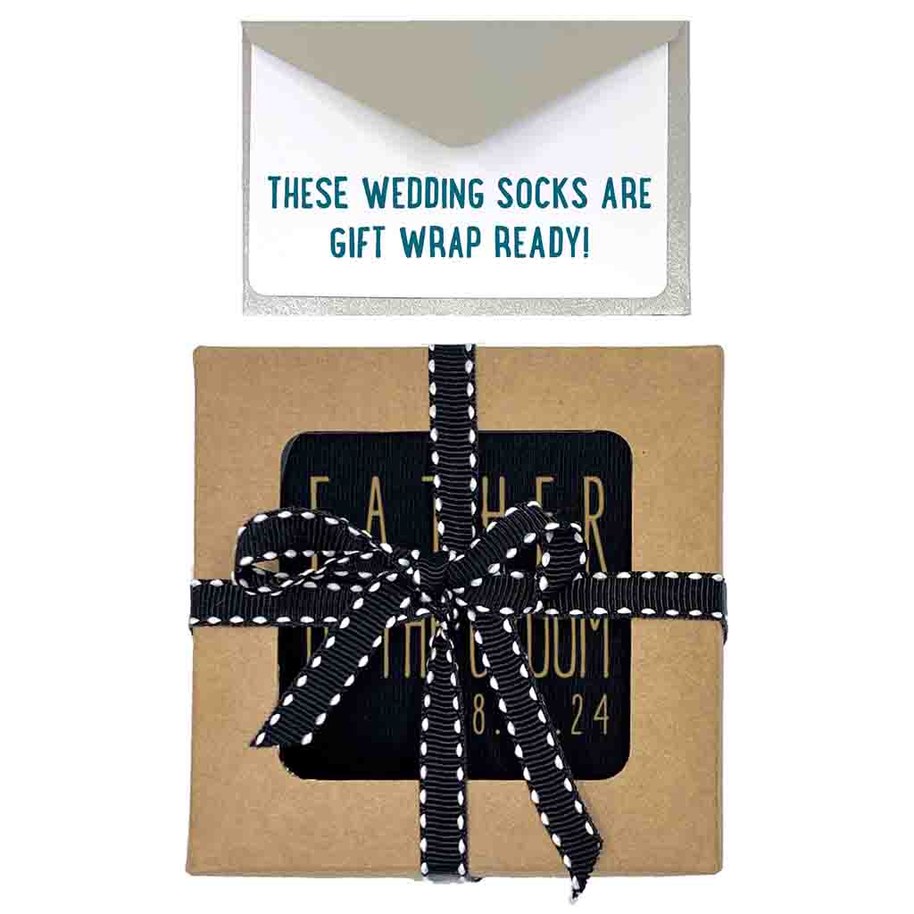 Exclusive gift wrap bundle included with purchase of father of the groom wedding socks.