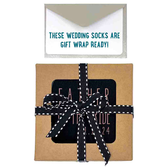 Gift wrap bundle easy to assemble kit included with custom printed wedding socks for the father of the bride.